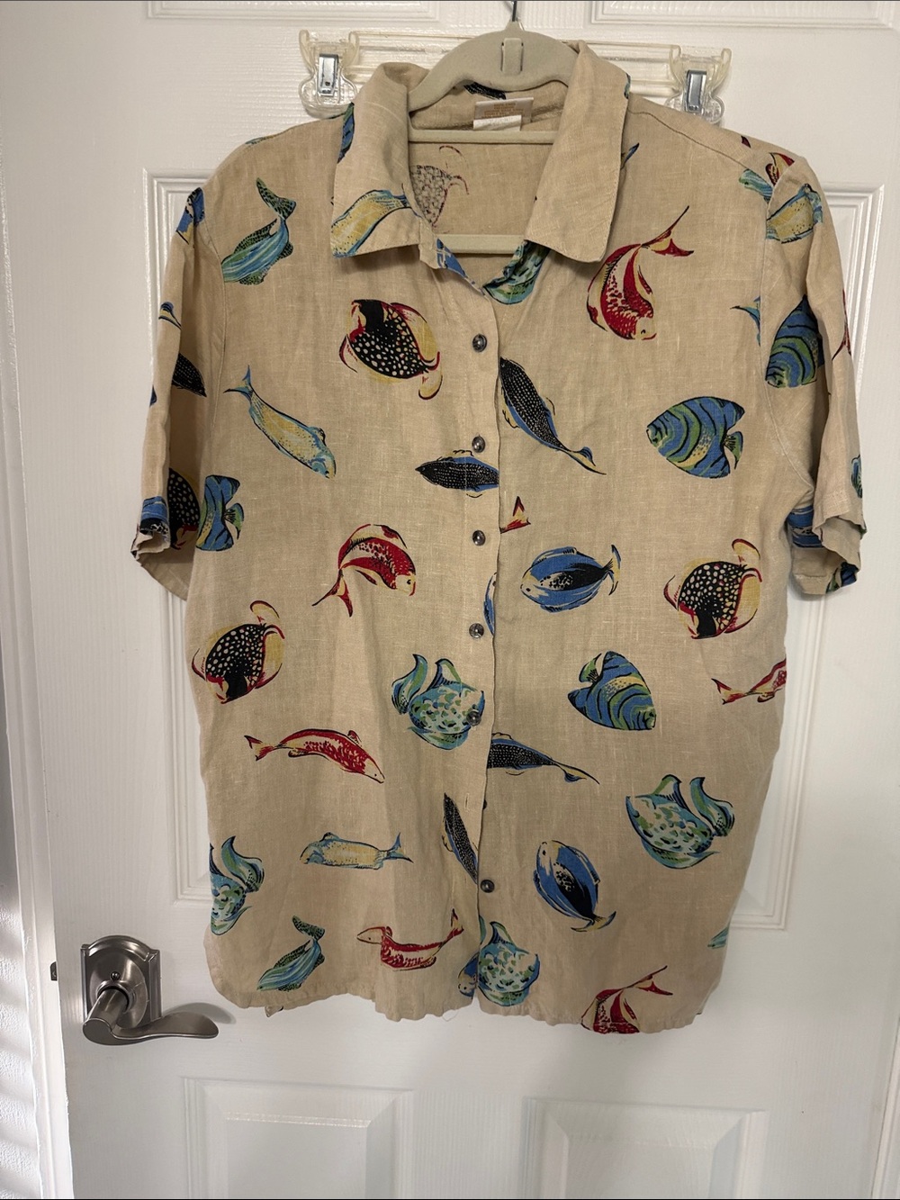 Y2K Tom Tom California linen tropical fish blouse shirt top oversized